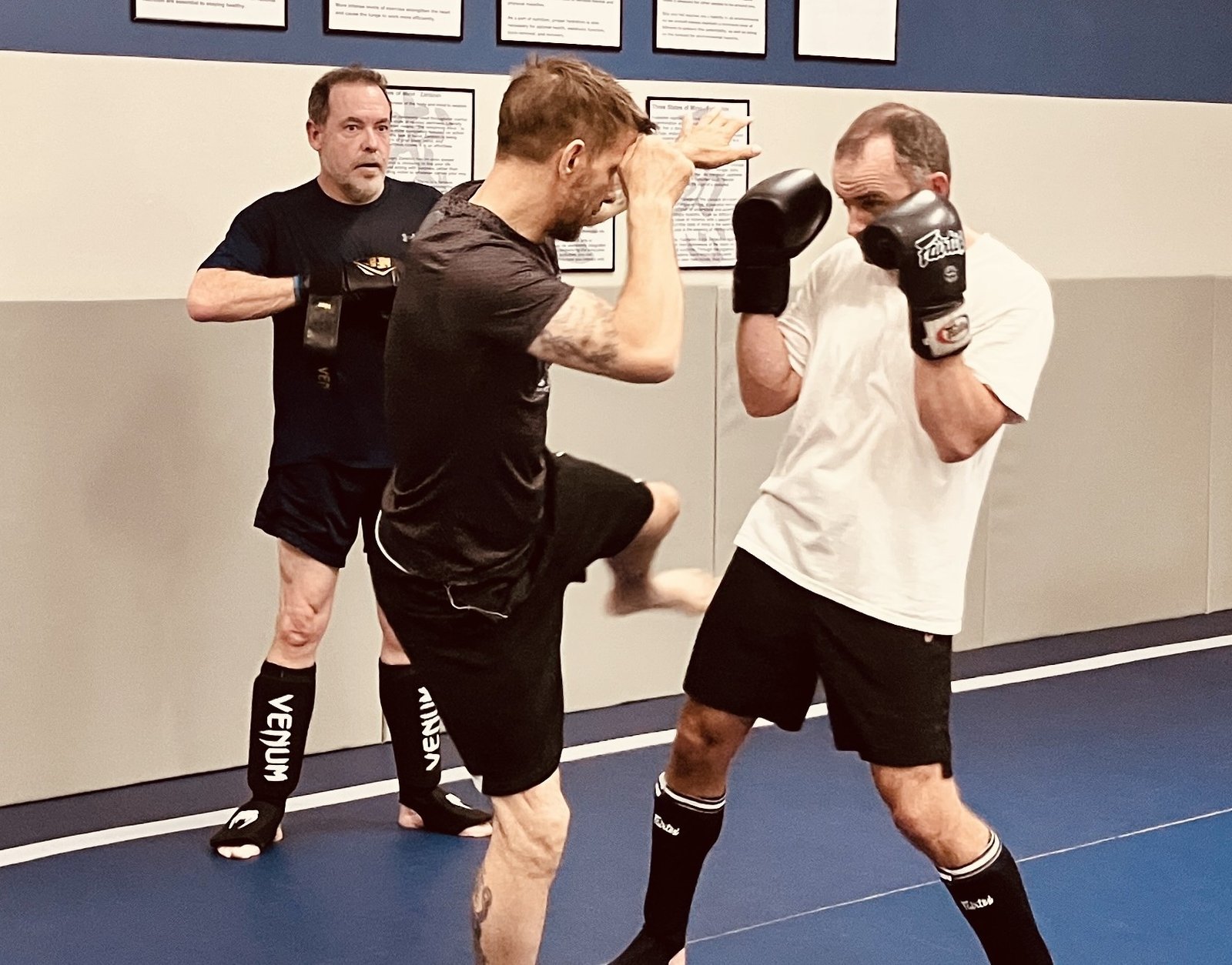 Students practicing Muay Thai striking drills at Royce Gracie Academy Mount Pleasant SC